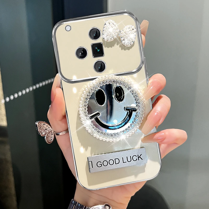 适用oppofindx7/ultra笑脸补妆镜大视窗手机壳创意全包防摔电镀壳