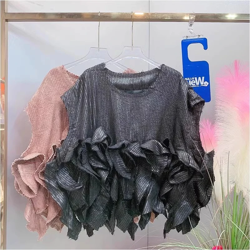 X19683意大利欧洲货2024夏季新款拼接盘花木耳边宽松休闲背心女