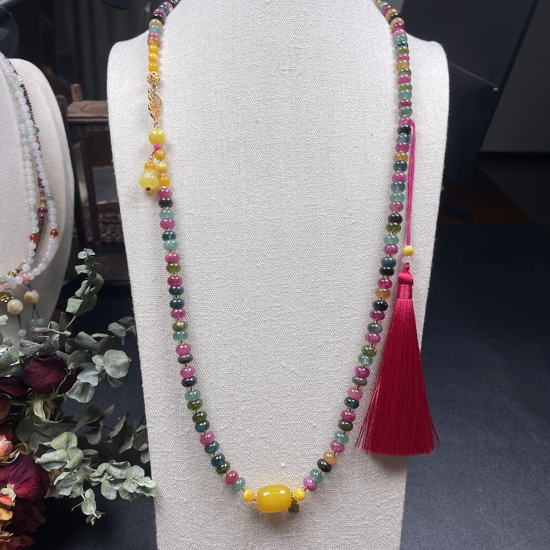 G706彩碧玛瑙国风毛衣链（5mm*8mm）时尚中式搭配流苏可摘取