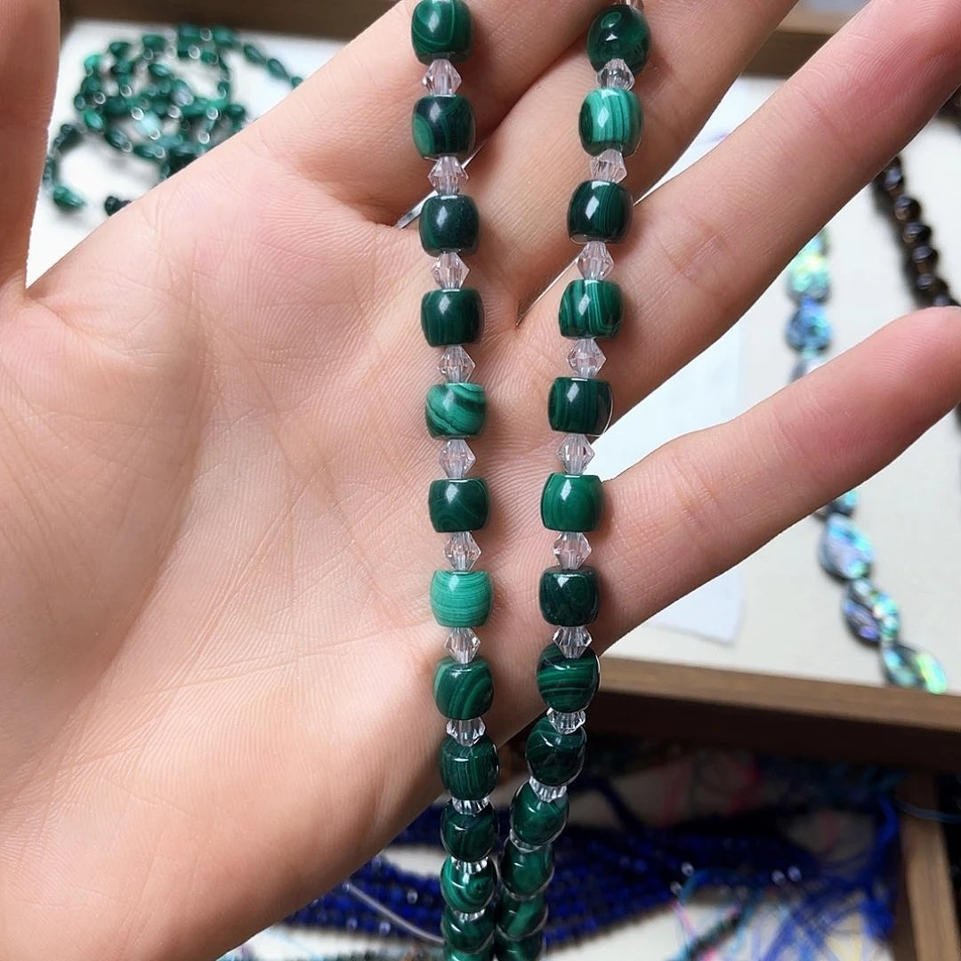 玛瑙/玉髓未镶嵌珠宝半成品卡8孔雀石鼓珠一条