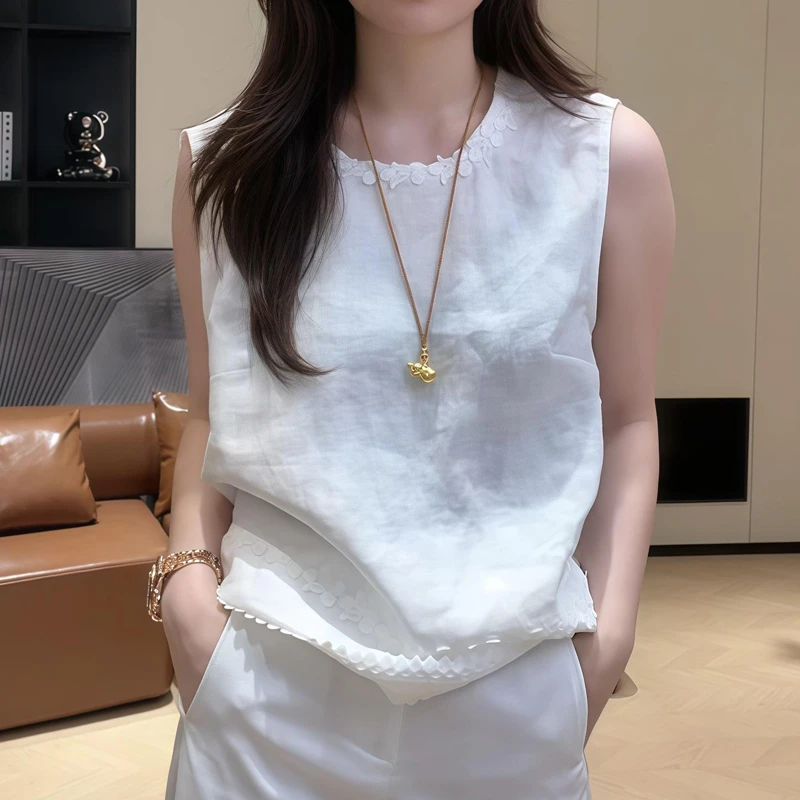 夏季新款新中式国风背心衬衫无袖棉麻减龄娃娃上衣小衫T恤 205370