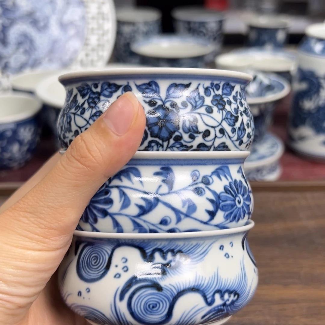 微瑕纯手工手绘矮炉式杯