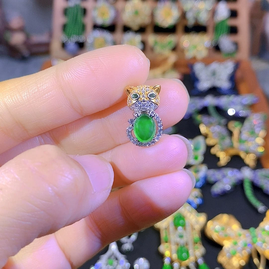 吊坠(不含链)银S925镶嵌翡翠