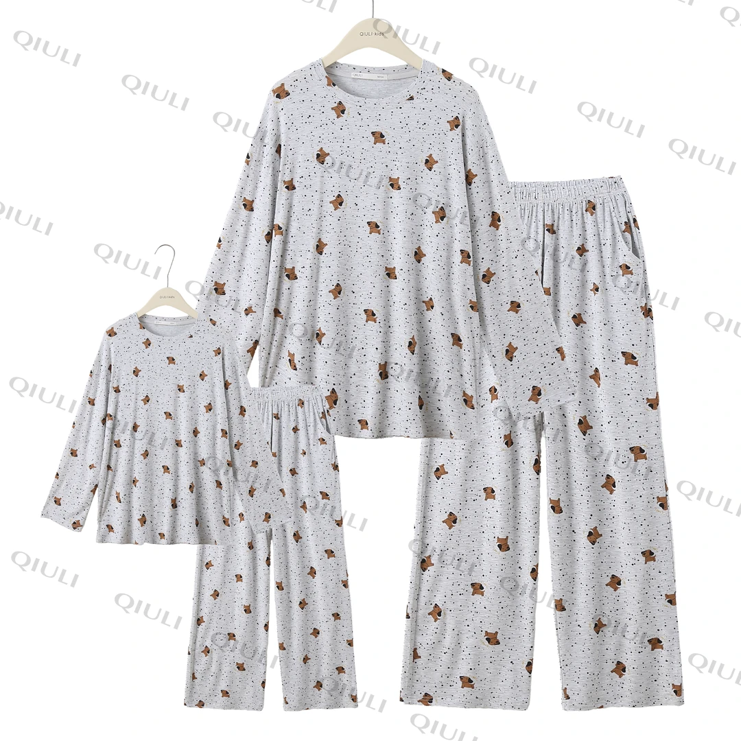 【QIULI】秋季“点点小狗”兰精莫代尔卡通亲子款宽松家居服套装