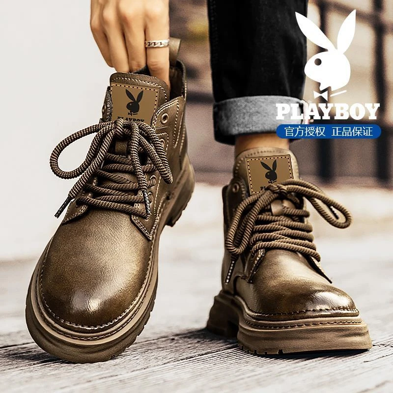 花花公子马丁靴男2025新款冬季英伦风复古百搭男鞋户外休闲工装
