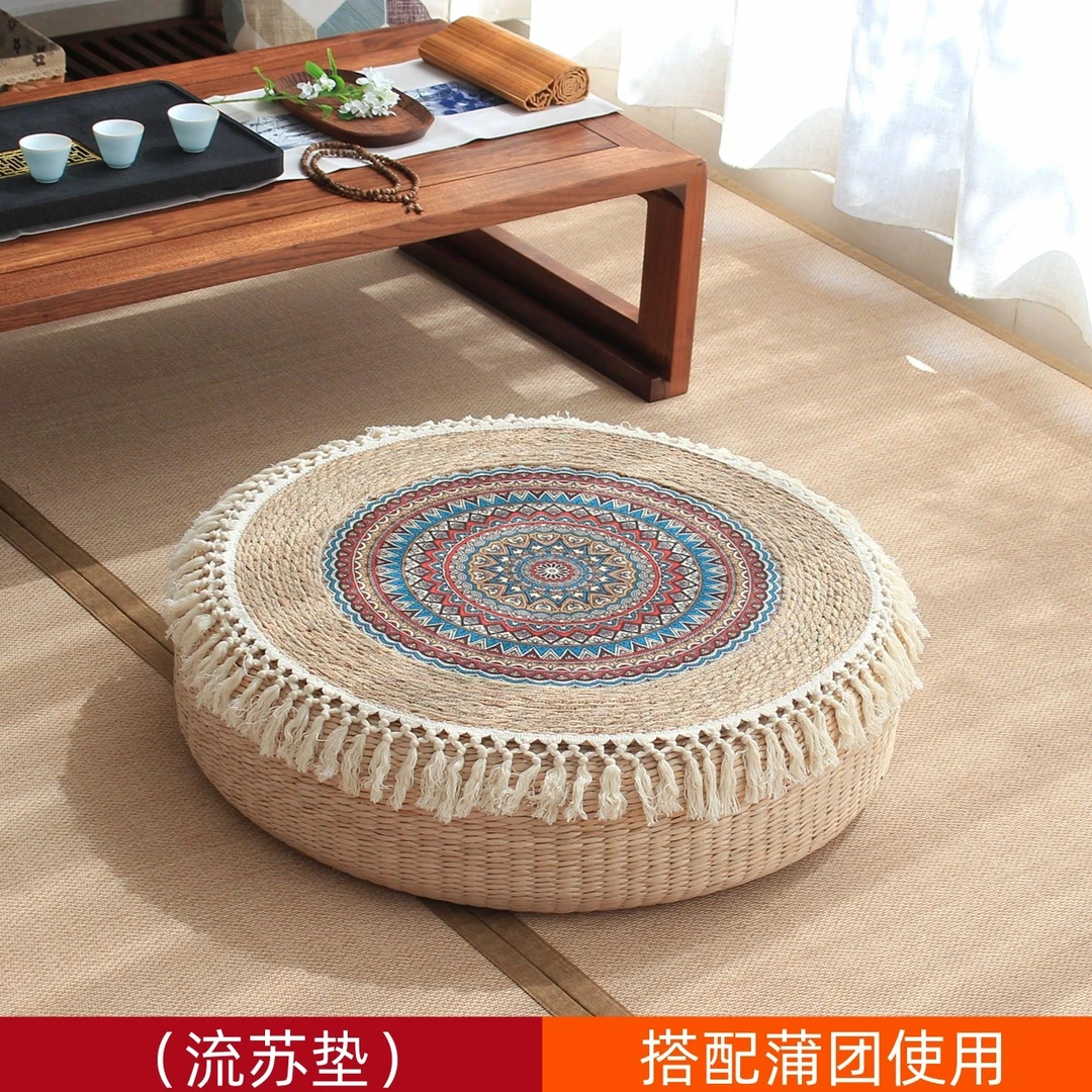 民族风棉线流苏手工编织蒲团坐垫圆形中古风榻榻米飘窗打坐禅修垫