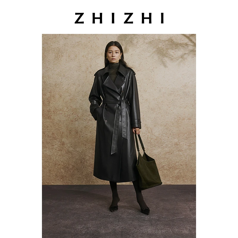 致知 秋夜雨 PU长风衣H型廓形经典干练25年秋季新款ZZ2EAWFQ007