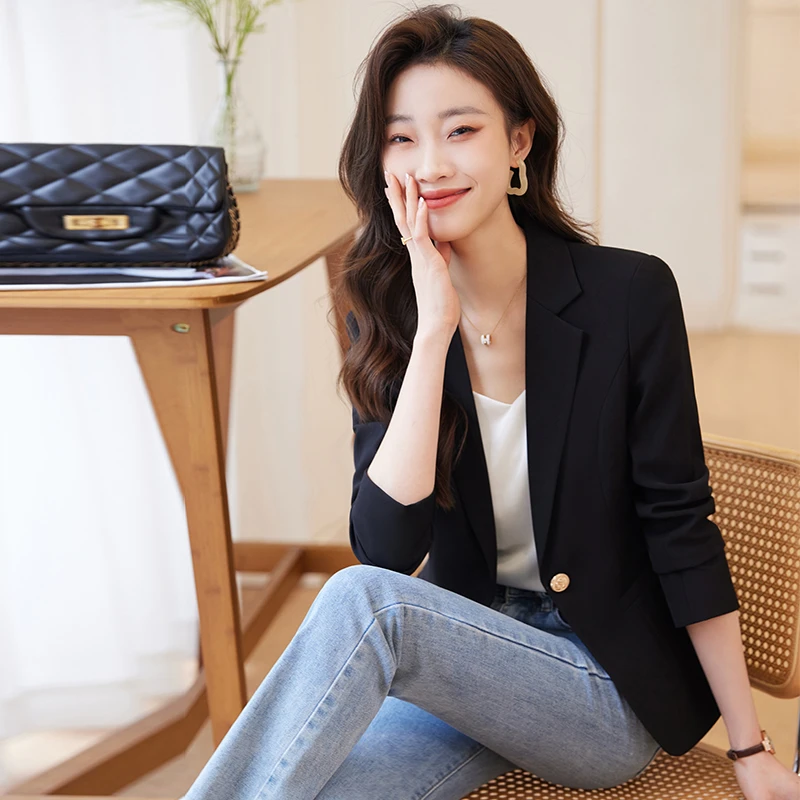 西装外套女春季新款小个子修身显瘦时尚百搭一粒扣女士小西服上衣