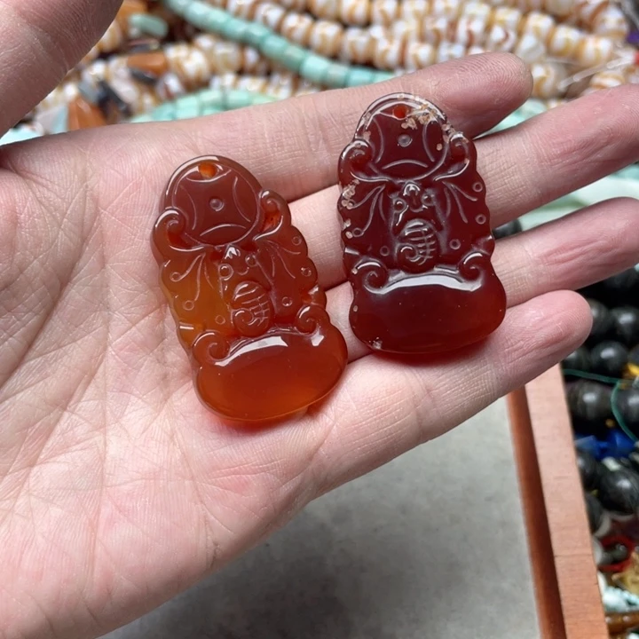 玛瑙/玉髓合金珠宝半成品2个红玛瑙吊坠