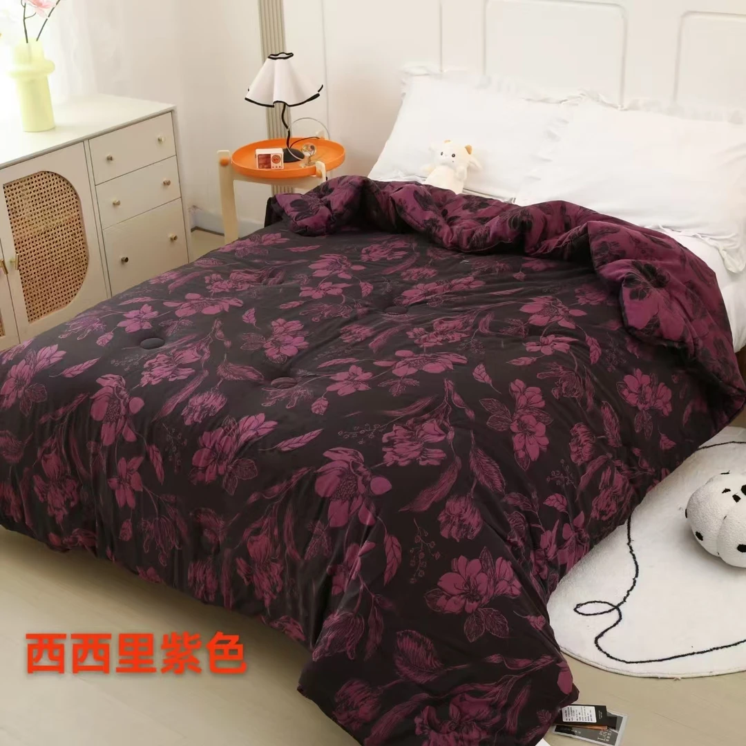 (紫)230*200高端a类埃及长绒棉色织提花轻奢春秋被高档紫色印花