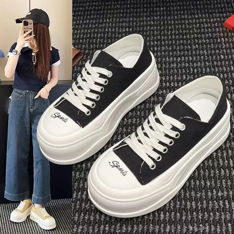 厚底帆布鞋女2025夏季新款小个子休闲运动板鞋百搭爆款松糕小白鞋