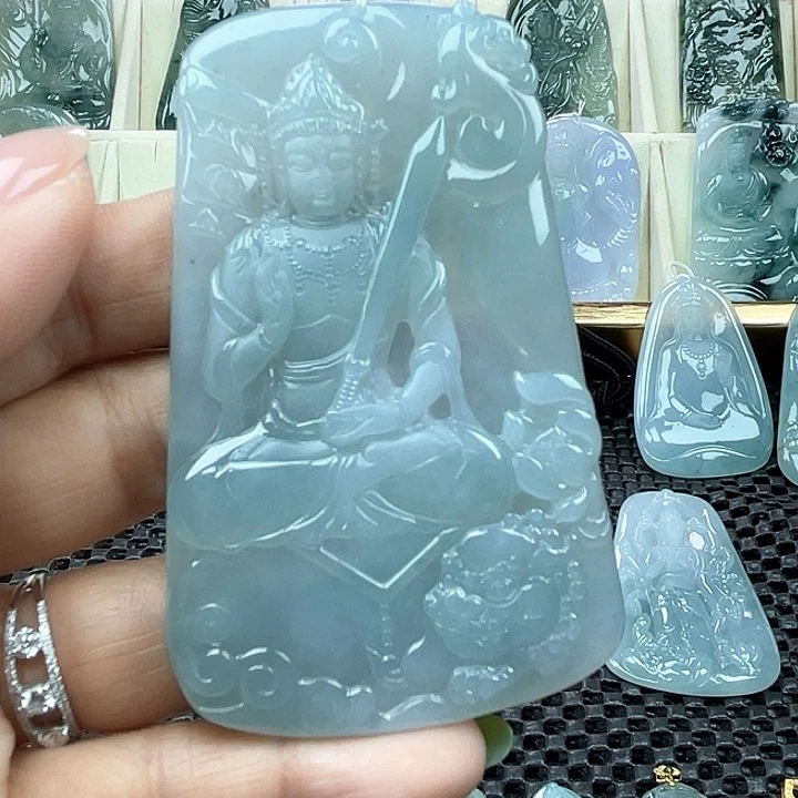 颈饰未镶嵌翡翠天然缅甸翡翠A货文殊菩萨