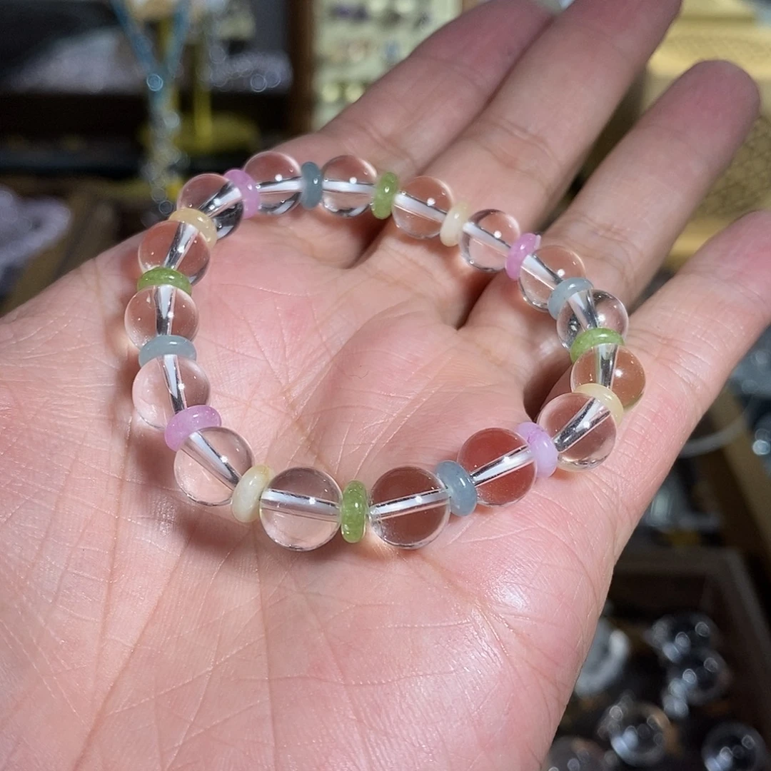 未镶嵌手链水晶8mm白水晶+碧玺