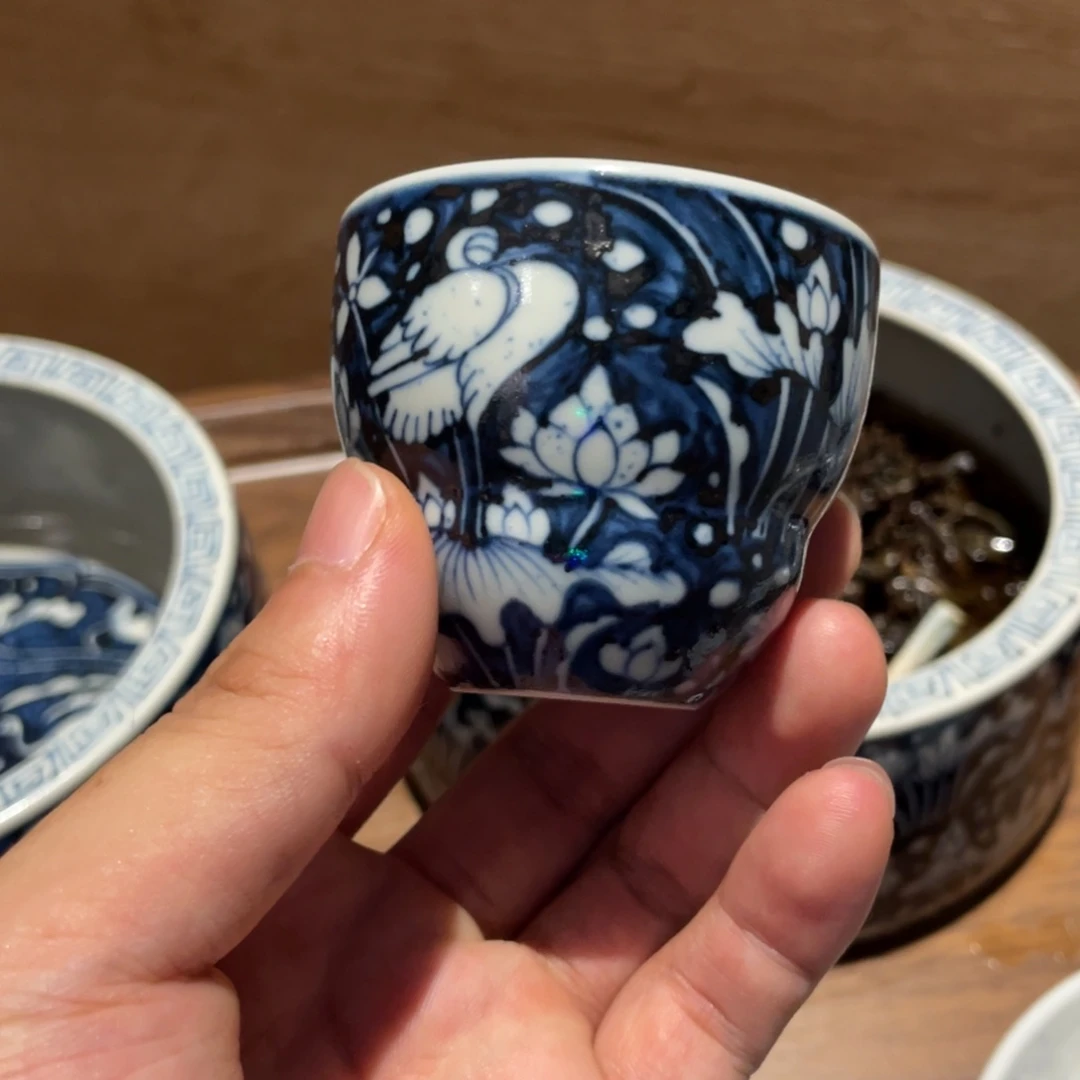 账***销景德镇纯手工手绘一鹭葫芦杯