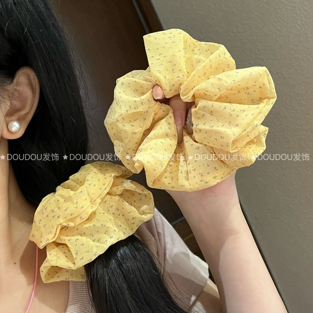 新款波点碎花高级大肠少女发圈气质清新慵懒甜美丸子头绳发绳马尾