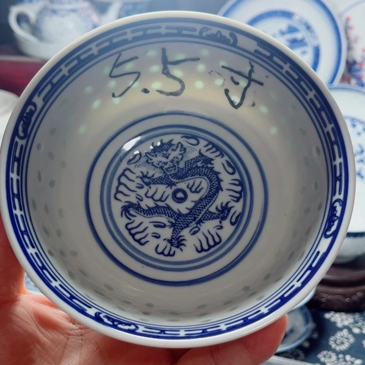 青花玲珑5.5寸饭碗龙纹