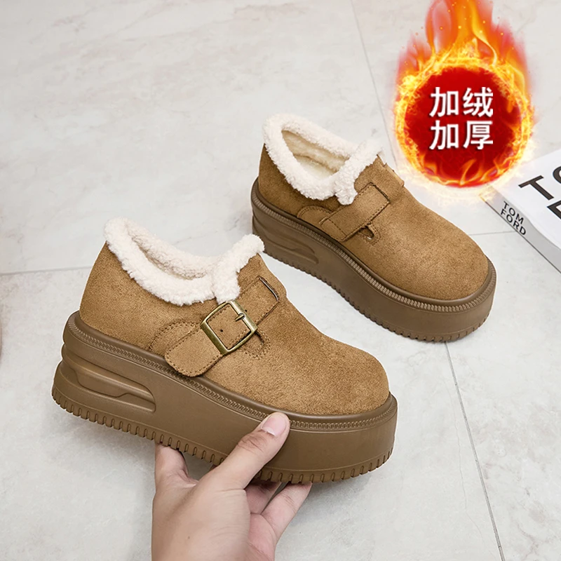 【32码起】7cm增高软底加绒勃肯鞋女2025新款松糕时尚休闲毛毛鞋女