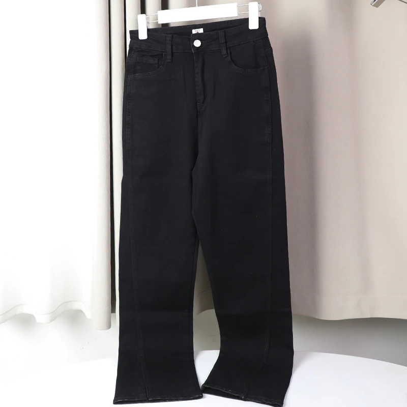 春夏秋款直筒下摆开叉牛仔裤时尚潮流舒适百搭不挑身材显高显瘦女