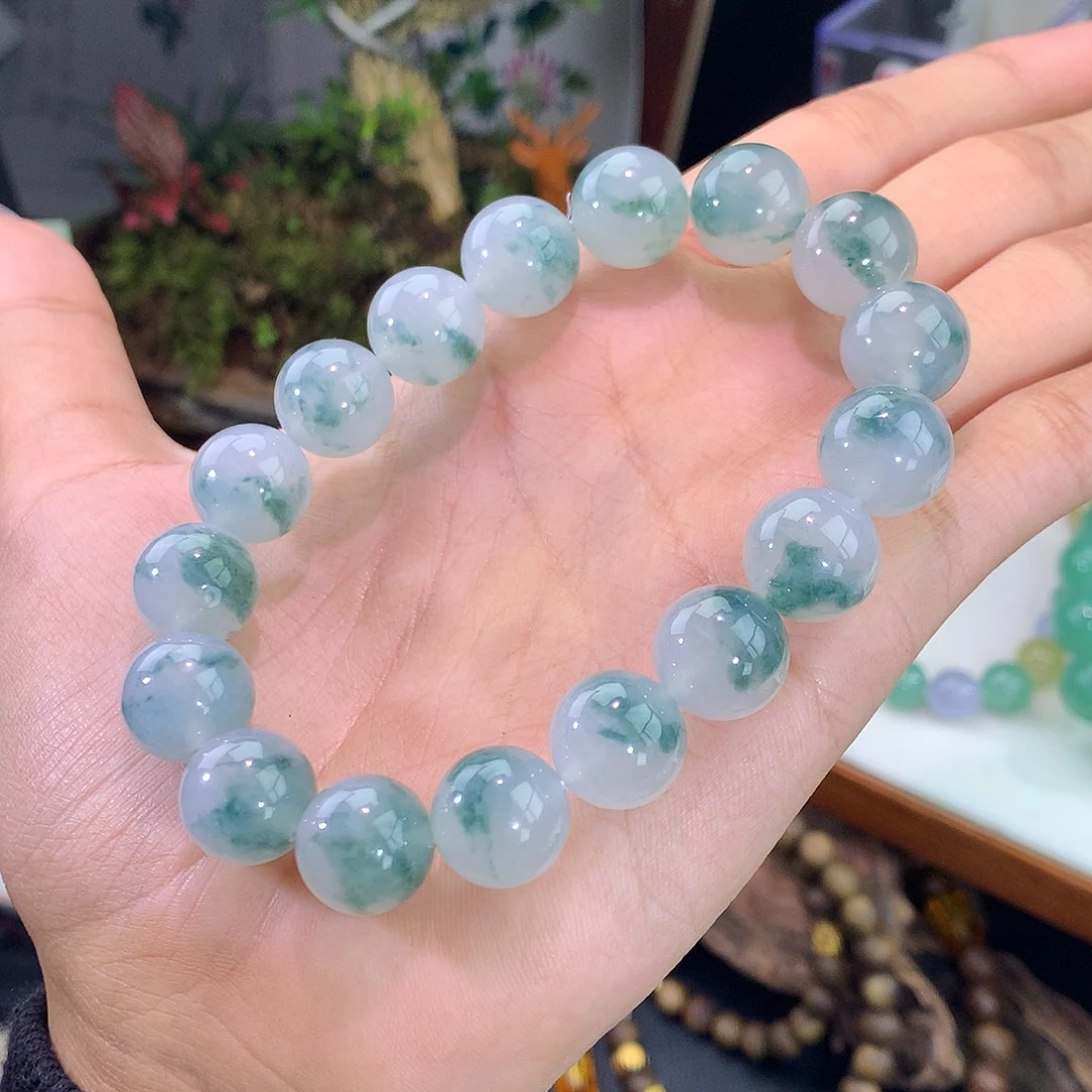 翡翠未镶嵌手链冰飘蓝花手串
