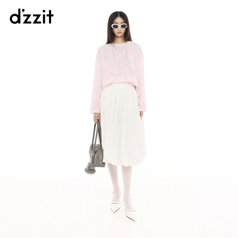 【商场同款新品】dzzit地素长袖针织衫25春粉红色条纹上衣女3J1E413