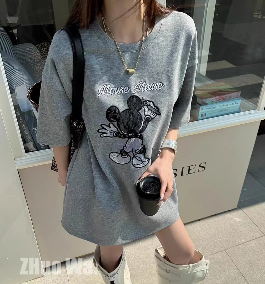 100-199直播编码 2025新款宽松中长款女装休闲时尚潮流T恤