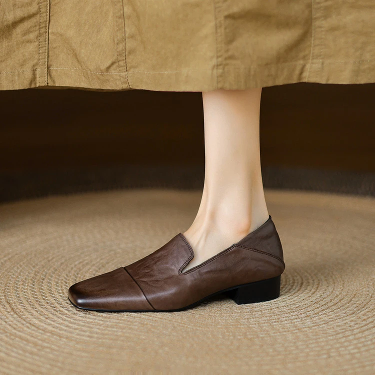 3cm 英伦风通勤休闲气质百搭粗跟单鞋春季简约风时尚方头舒适单鞋