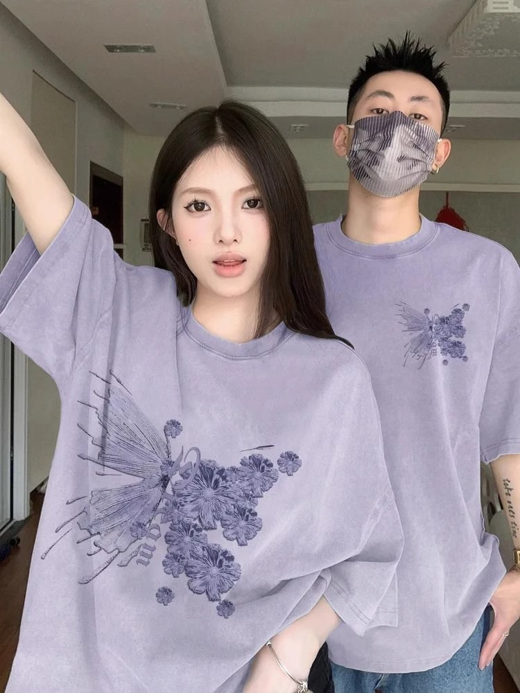 情侣装短袖2025新款一男一女潮牌高级感夏季纯棉宽松休闲情侣T恤