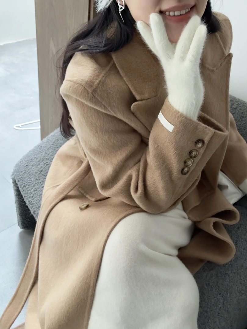 红人上新纯福利正肩双面手缝羊毛大衣秋冬外套时尚气质24爆款毛呢