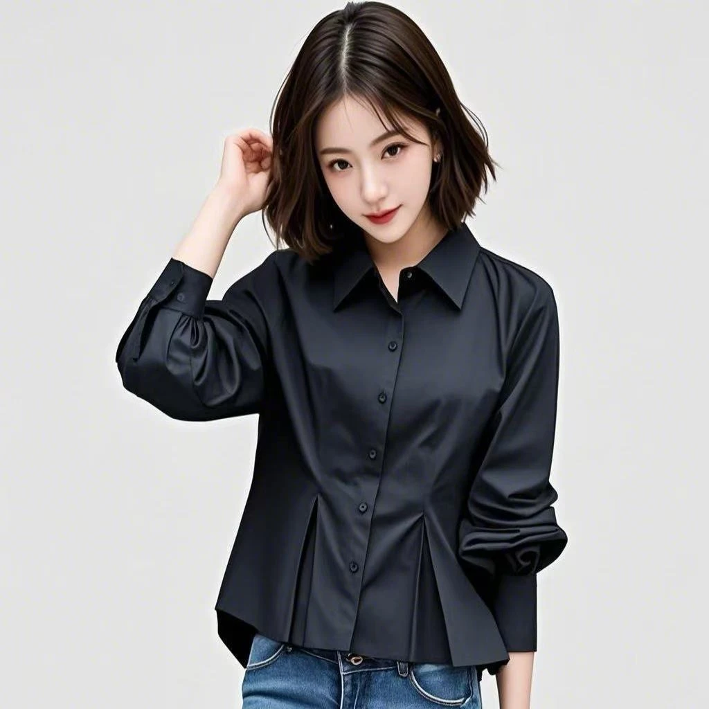 春秋修身打底白色衬衫女外穿收腰显瘦小众设计感衬衣洋气气质女款