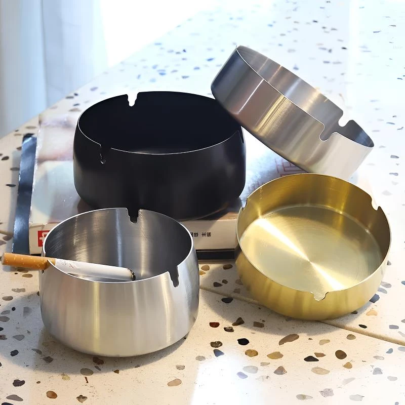 不锈钢新款轻奢烟灰缸加厚防摔防风餐厅酒店宾馆时尚商用烟缸