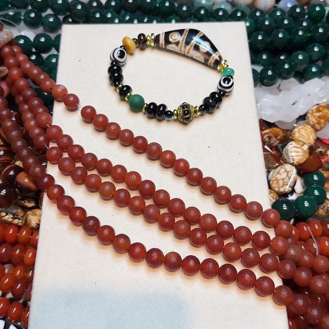 玛瑙/玉髓未镶嵌珠宝半成品10mm橘皮红玛瑙一条