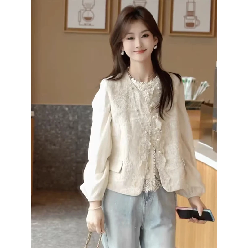新中式国风蕾丝拼接马甲背心女春秋2025新款重工刺绣外穿马夹上衣