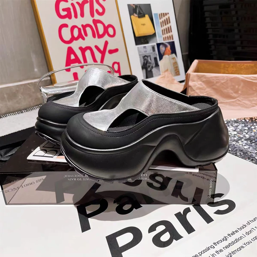 欧货包头拖鞋女2025夏季新款厚底松糕百搭凉拖女外穿休闲时尚