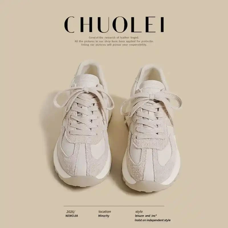 2025秋季新款丑萌小众德训风复古白色厚底运动厚底老爹鞋女式阿甘