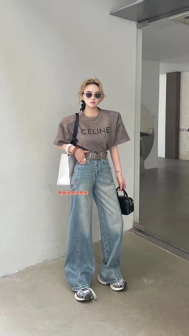 8619春季显瘦百搭镰刀牛仔裤复古时尚高腰蓝色