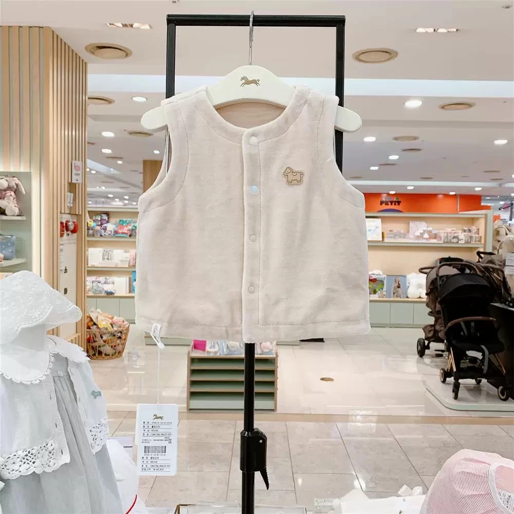 mj283小飞马韩国童装专柜2025秋款.儿童简约毛绒按扣马甲