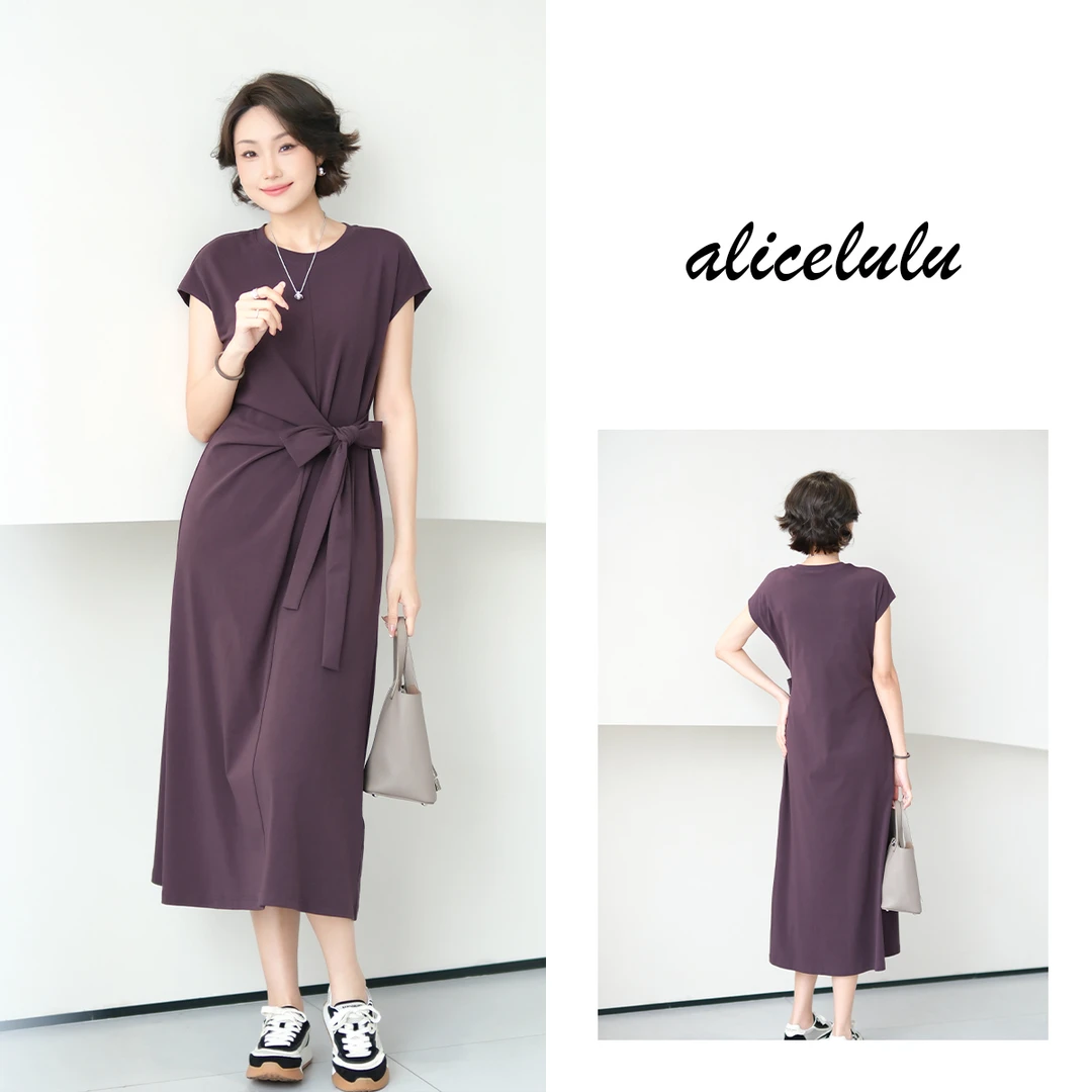 4[alicelulu] 小众设计感休闲系带收腰连衣裙亲肤柔软S2142566E