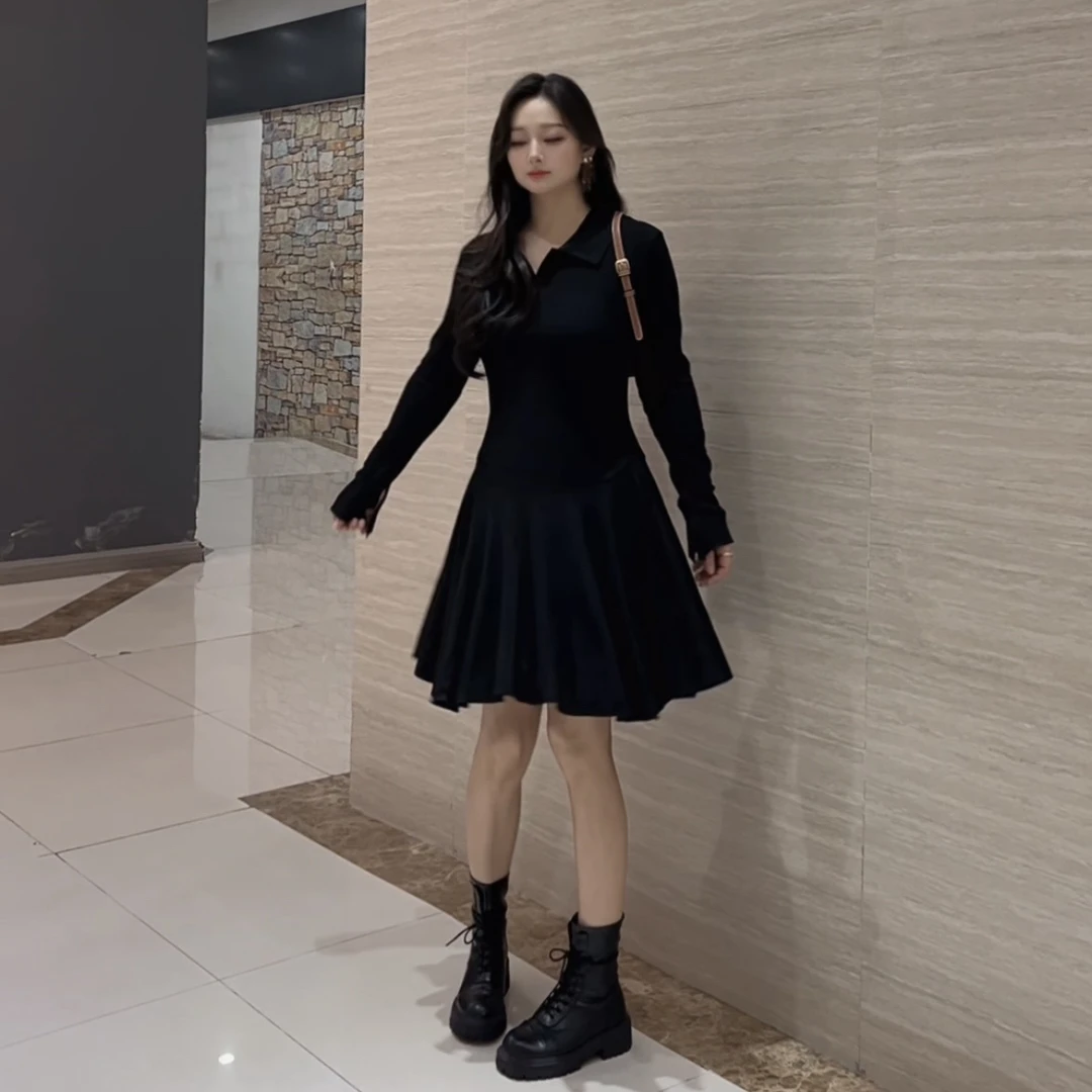 （铭选）8637微胖穿搭秋冬新款针织收腰显瘦气质连衣裙小众设计款