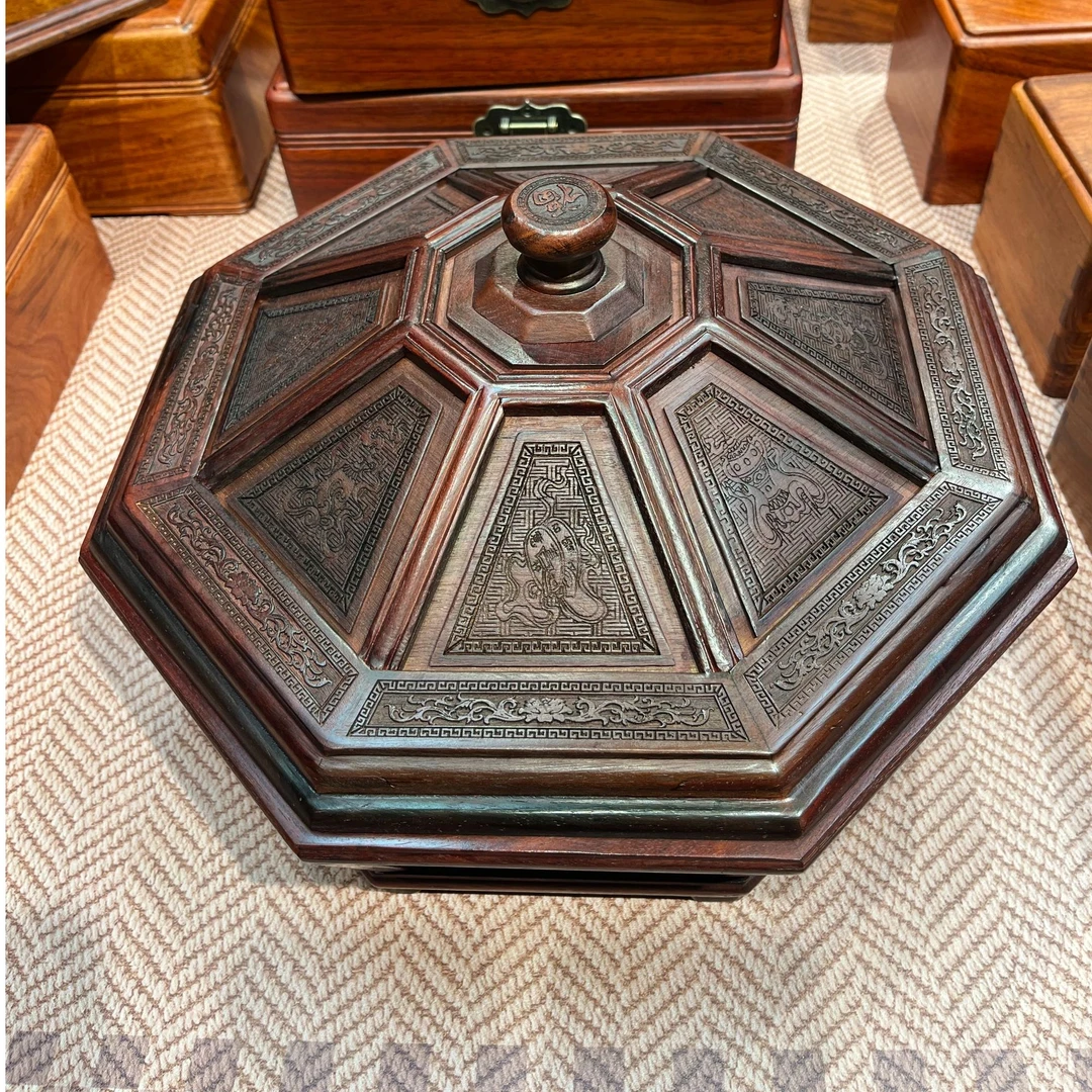 SZ雕花福字带盖干果盒大号干果盘零食糖果盘新年礼盒直径37高18CM