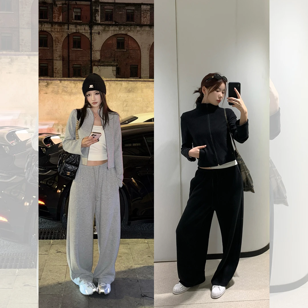 左边女装糯叽叽小暖炉时尚套装2025秋冬新款拉链卫衣/休闲运动裤