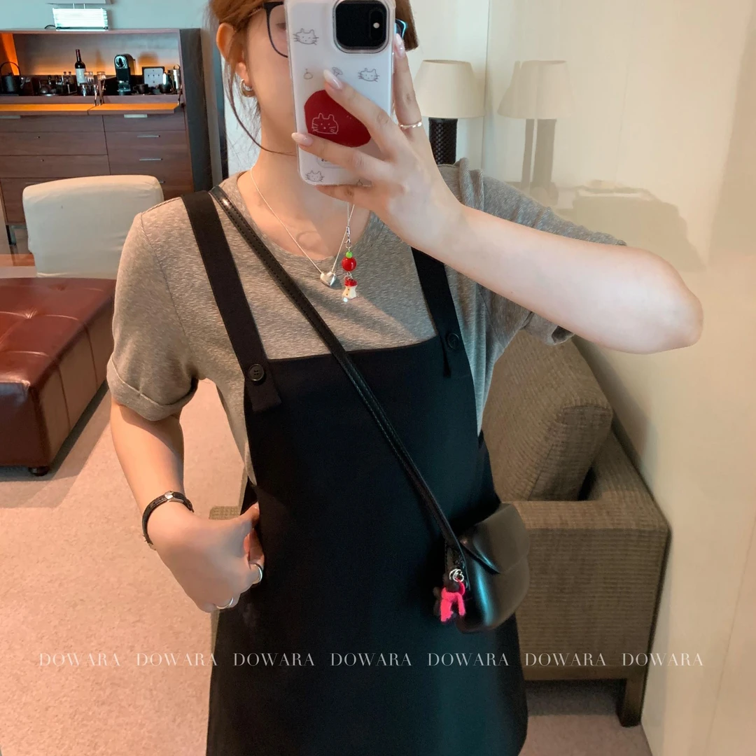 大婉酱肉肉微胖定制【森系叠影】撞色假两件休闲设计感连衣裙8453X