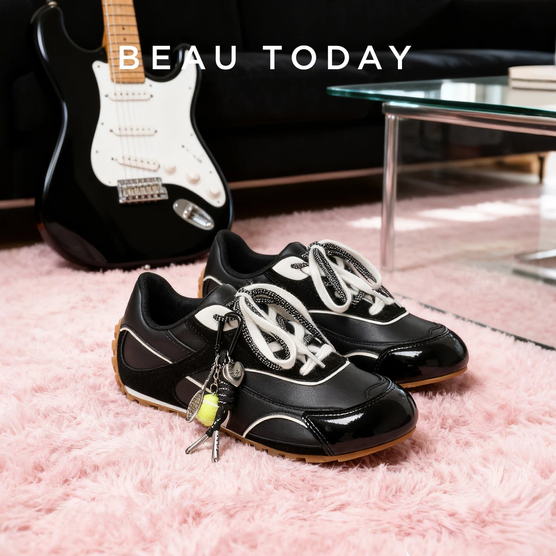 BeauToday【真皮透气】黑白撞色德训鞋简约时髦鞋子女ins潮牌百搭