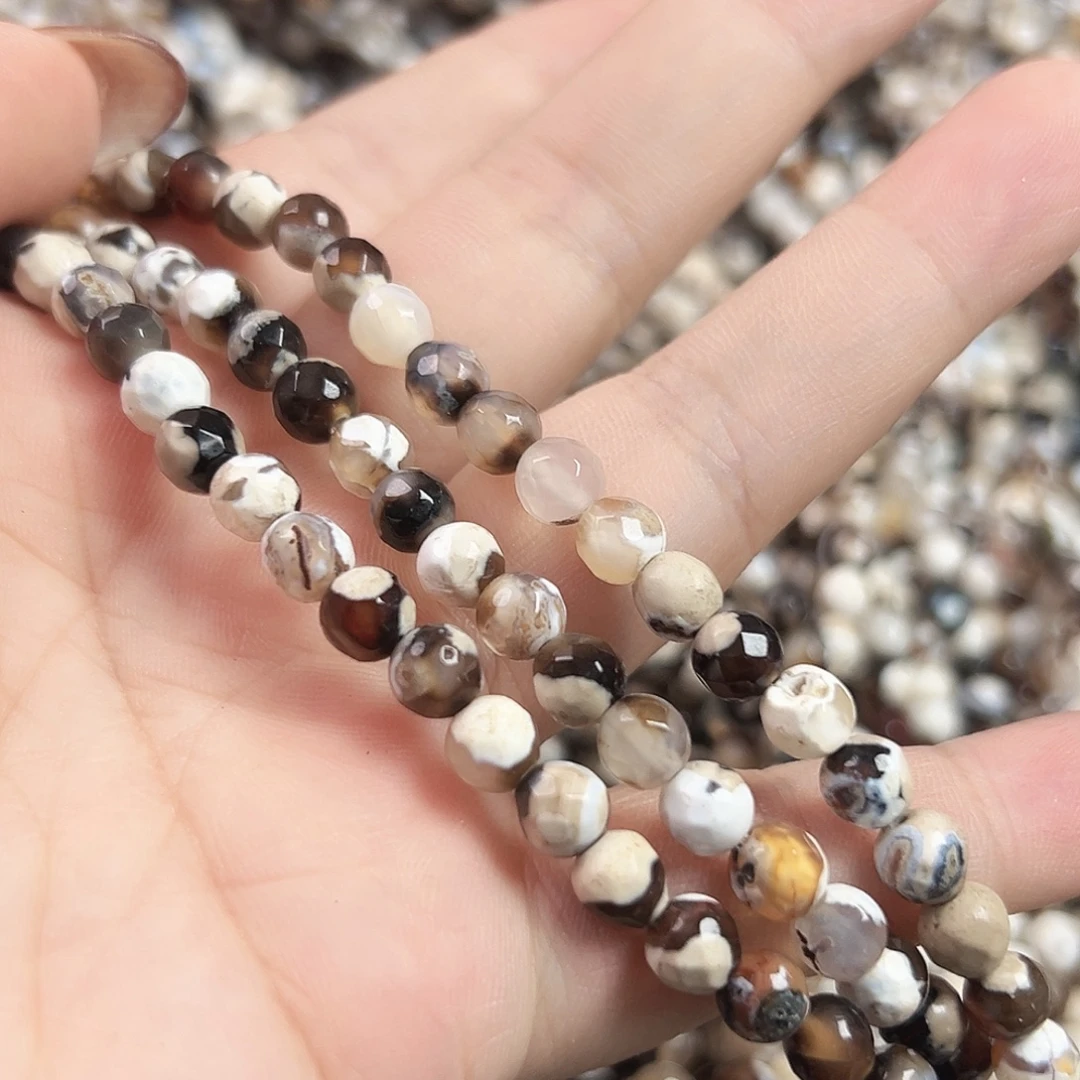 玛瑙/玉髓合金珠宝半成品A08. 奶咖玛瑙3条6mm