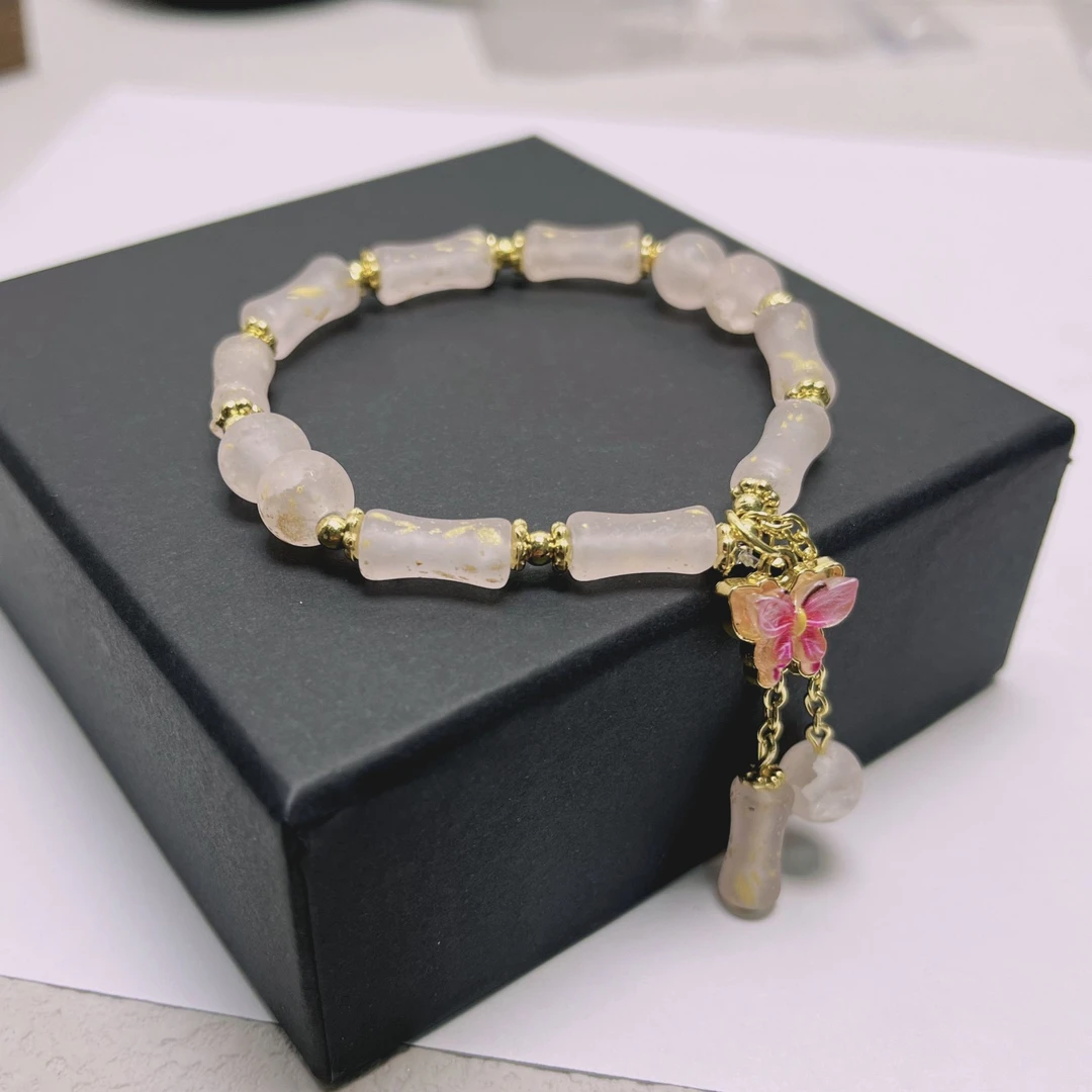 新款节节高升藕粉色蝴蝶手链155