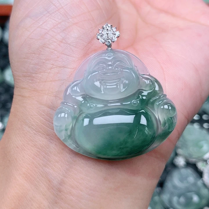 翡翠18K金镶嵌吊坠(不含链)