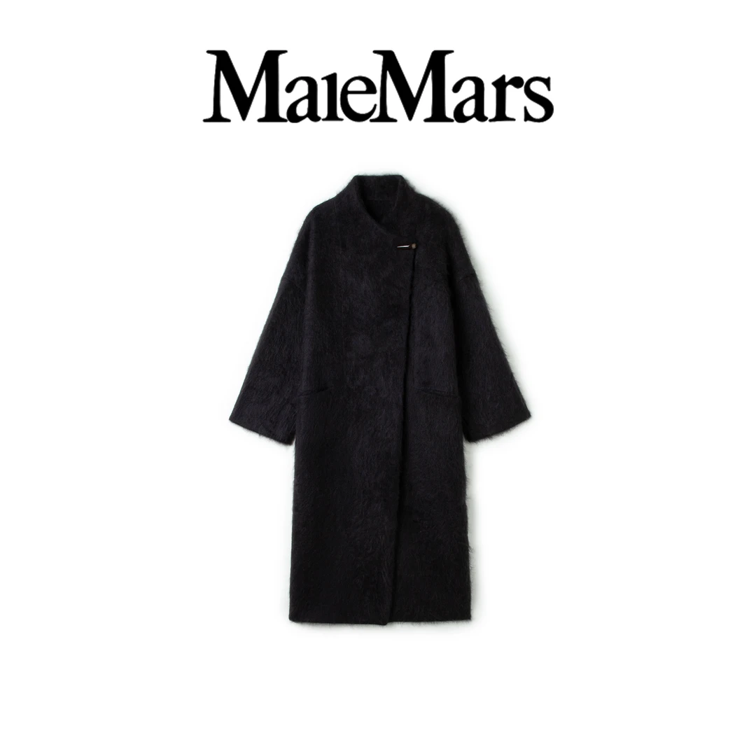 【芬兰雪夜】羊绒拉毛一粒扣V领长款气质毛呢外套宽松大衣秋冬