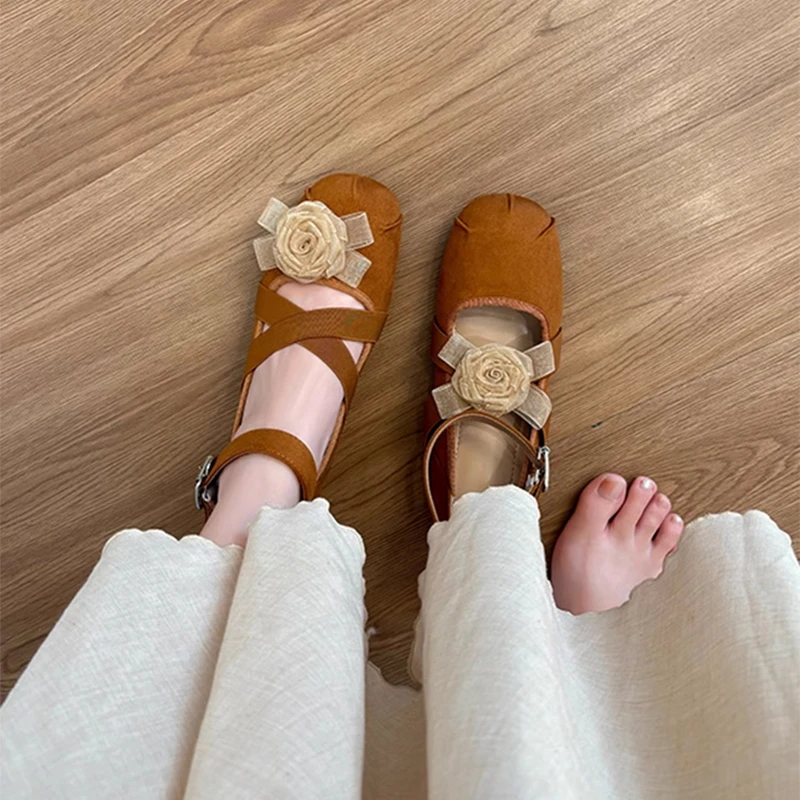 新中式复古花朵芭蕾舞鞋女2025春夏季内增高法式浅口单鞋玛丽珍鞋