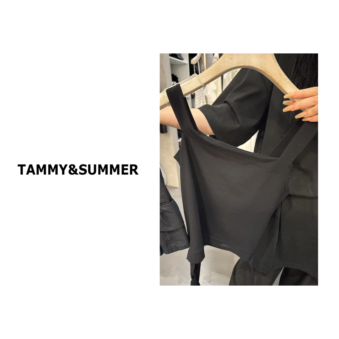 【Tammy&Summer】韩系气质短款时尚简约下摆设计黑色背心上衣251304