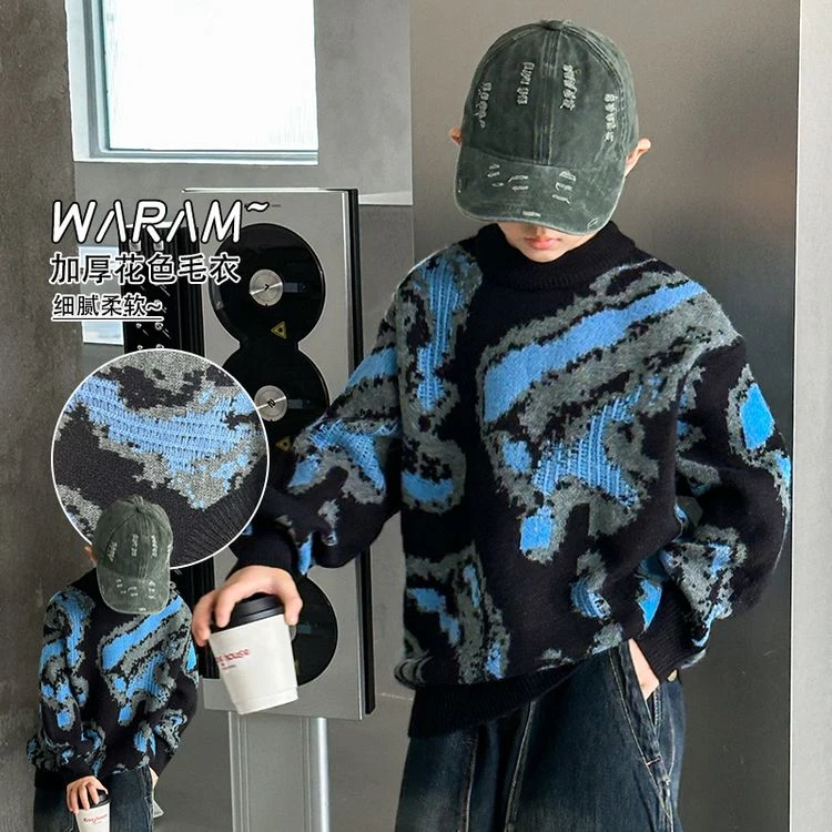 男童冬季花色加厚毛衣童装潮款中大男童冬款保暖毛衣洋气潮8589