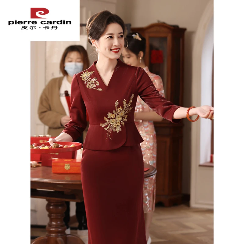 皮尔卡丹喜婆婆婚宴装新款新款丈母娘结婚礼服妈妈喜服高端高贵珠